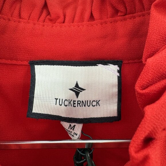 Tuckernuck Red Stretch Crepe Tate Dress sz M Long Sleeve Flounce Mini Ruffle NWT - Picture 5 of 8